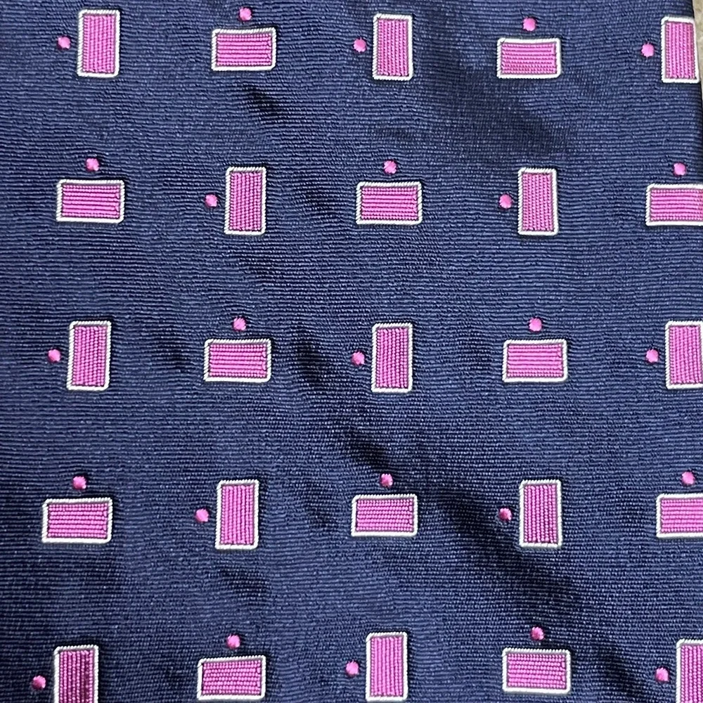 Polo by Ralph Lauren Vintage Blue Pink Geometric Silk Tie Handmade 3.75